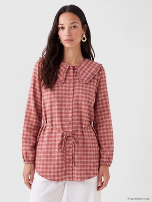 Lc Waikiki Yeni Sezon Bordo Bebe Yaka Ekose Kadın Gömlek Tunik