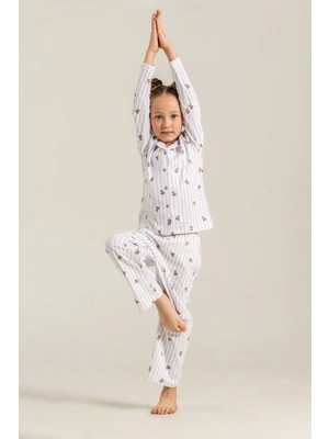 Minipomes 3-9 Yaş Kız Çocuk Gömlekli Süprem Pijama Takım Mor
