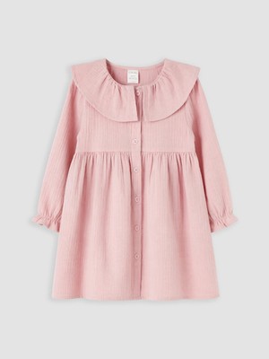 Lc Waikiki Yeni Sezon Pembe Bebe Yaka Kız Çocuk Pileli Elbise