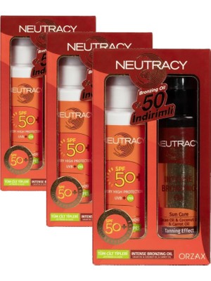 Store Orzax Neutracy Spf 50 Tüm Ciltler Güneş Ürünü ve Bronzing Oil 150 ml Kofre (3 Paketi)