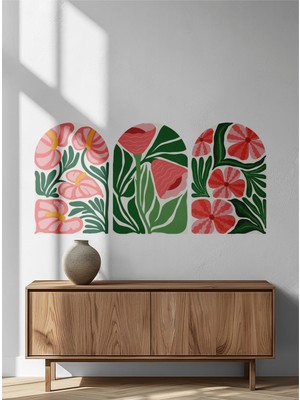 S Digital Decovilla Kemer Görünümlü 3'lü Duvar Sticker Seti - Bohem Çiçek Desenli Salon Oturma Odası Duvar Dekor - 3 Ölçü Seçeneği