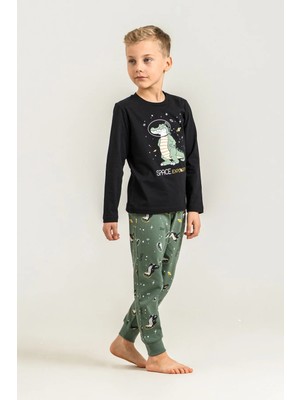 Minipomes 3-9 Yaş Erkek Çocuk Space Expo Crocodil Süprem Pijama Takım Siyah