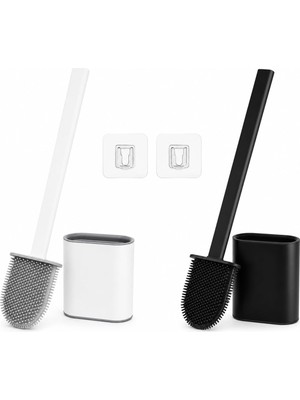 Store 2li Set Beyaz ve Siyah Renk Silikon Tuvalet Fırçası Set Bükülebilir Pratik Silikon Wc Klozet Fırçası