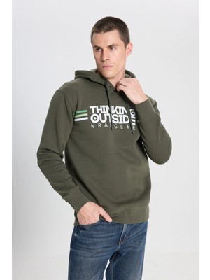 Wrangler Grafik Logolu Kapüşonlu Sweatshirt Haki Erkek Sweatshirt W242443801
