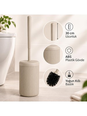 Store Beyaz-Siyah-Bej Çizgili Lüks Tuvalet Fırçası Seti – 30 cm Uzunluk | Modern, Şık ve Dayanıklı Banyo Aksesuarı | Kaymaz, Hijyenik Tasarım (Bej), Tuvalet Fırçası