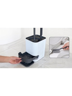 Store Çift Fırçalı Wc Fırçası Seti, Temizleme Çekmeceli, Duvara Asılabilir, Delme Gerektirmez
