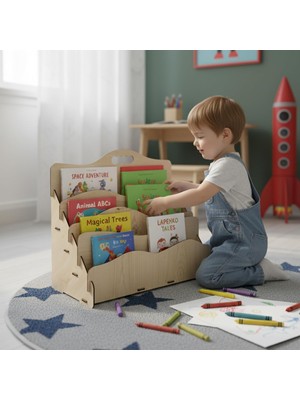 Store Carry Montessori 4 Raflı Dalgalı Ahşap Mini Kitaplık -Çocuk Odası Kitaplık - Çocuk Kitaplığı - Bebek & Çocuk Odası Için Mini Kitaplık- Çocukların Kolay Erişebileceği Kitaplık - (Akçaağaç)
