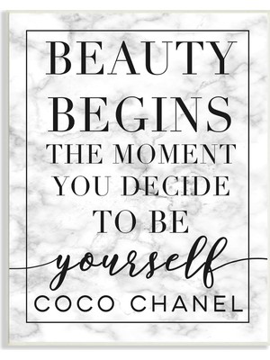 Store Beauty Begins Once You Decide To Be Yourself Beyaz Mermer Tipografi, Daphne Polselli Wall Art Tasarımı 10 x 15, Siyah