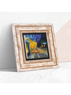 Store Van Gogh Kafe Terasta Gece Taş Duvar Tablosu - Çerçeveli Taş Tablo - Dekoratif Duvar Sanatı - Modern Ev ve Ofis Duvar Dekoru T1-279
