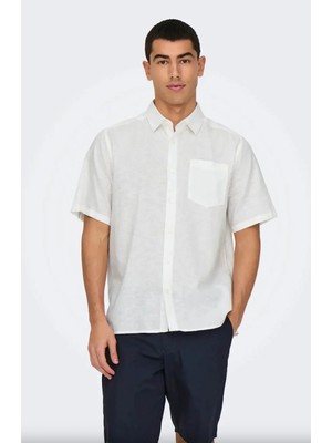 Only & Sons Only&sons Onscaıden Lıfe Rgss 1pkt Lınenblend Noos Beyaz Erkek Gömlek 22031805