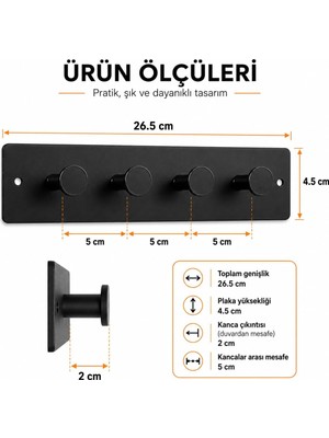 Store Tekli Yapışkanlı Metal Siyah Askı, Delmeden Duvara Monte Havlu Askısı, Çanta Askısı, Mutfak Banyo Askısı, Paslanmaz Yapışkanlı Duvar Askısı, Modern Kare Tabanlı Askı Aparatı