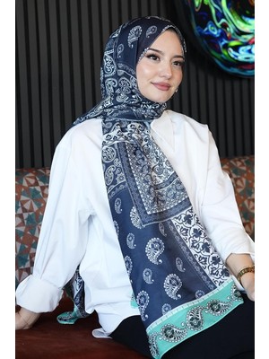 Store Paisley Desen Lacivert Soft Pamuk Şal Lacivert