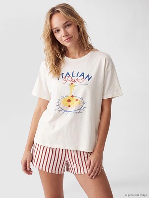Lc Waikiki Yeni Sezon Kırmızı Baskılı Kadın Şortlu Pijama Takımı