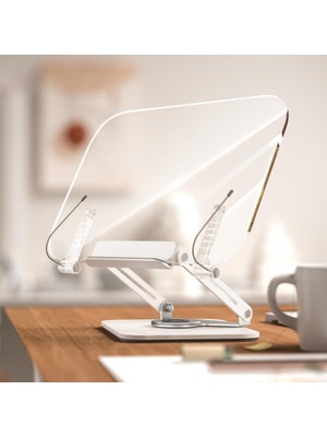 Store Tablet ve Kitap Okuma Standı – 360° Döner Ayarlanabilir Katlanabilir Masaüstü Tutucu, Ergonomik Tasarım, Sağlam Alüminyum Alaşım, Ev ve Ofis Kullanımı Için Evrensel Tablet Desteği | R15