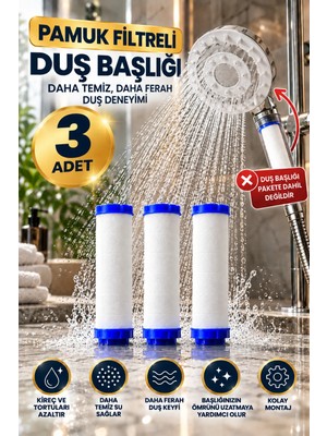 Ceko Armatür 3'lü Pamuk Filtreli Duş Başlığı Yedek Filtresi 10 cm – Duş Filtresi – Su Filtresi Beyaz