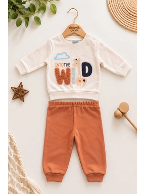 Dinamik çocuk Erkek Bebek Wild Nakışlı Sweatshirt ve Alt Eşofman 2'li Takım 3-6-9-12AY