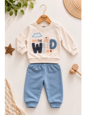 Dinamik çocuk Erkek Bebek Wild Nakışlı Sweatshirt ve Alt Eşofman 2'li Takım 3-6-9-12AY