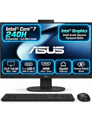Asus V440VAK-C7321TBB0D S6 Core 7 240H Ddr5 24GB 2tb Nvme SSD 23.8'' IPS Fhd Windows 11 Pro Siyah Kablosuz Mouse-Klavye Siyah All In One