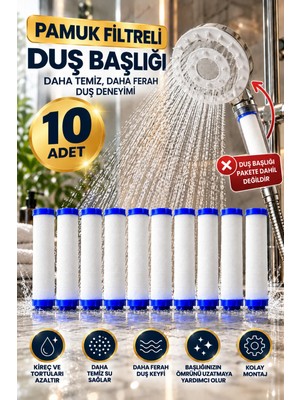 Ceko Armatür 10'lu Pamuk Filtreli Duş Başlığı Yedek Filtresi 10 cm – Duş Filtresi – Su Filtresi Beyaz
