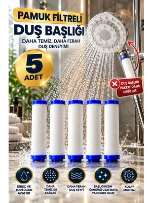 Ceko Armatür 5'li Pamuk Filtreli Duş Başlığı Yedek Filtresi 10 cm – Duş Filtresi – Su Filtresi Beyaz