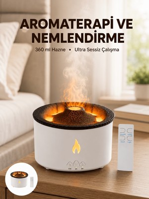 Store Alev Efektli Aromaterapi Difüzörü – 360 ml Su Hazneli, Sessiz ve Zaman Ayarlı Yeni Nesil