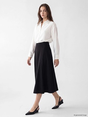Lc Waikiki Yeni Sezon Siyah Beli Fermuarlı Kloş Etek