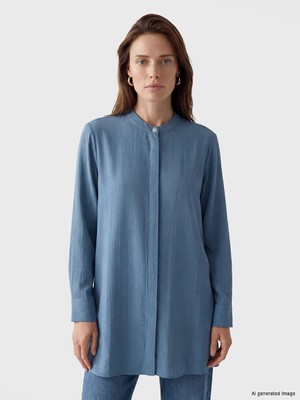 Lc Waikiki Yeni Sezon Indigo Hakim Yaka Dokulu Kadın Gömlek Tunik
