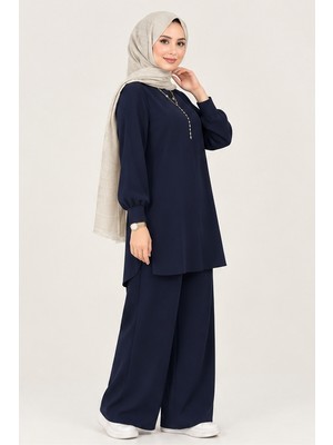 Belirtilmemiş 00005 Sıfır Yaka Önü Dikiş Çizgi Detaylı Pantalonlunun Bel Lastikli Spor Takım #26#