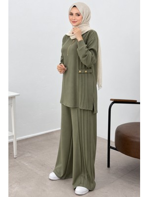 Belirtilmemiş 10887 Sıfır Yaka Önü Dikiş Çizgi Geçişli Beli Büzgülü Spor Ikili Takım #26#
