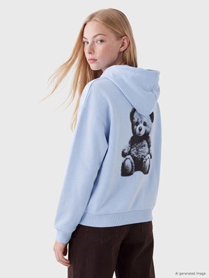 Lc Waikiki Yeni Sezon Mavi Baskılı Kanguru Cepli Kadın Kalın Hoodie