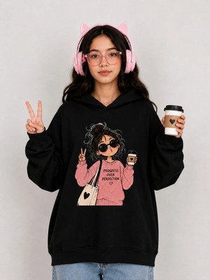 Vodexa Ünisex Çocuk Kapüşonlu Sweatshirt Baskılı 3 Iplik Şardonlu Sweatshirt
