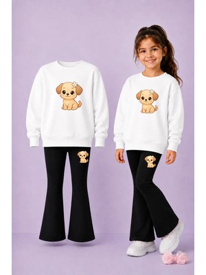 Vodexa Kız Çocuk Ispanyol Paça Tayt Takımı Bisiklet Yaka Sweatshirt Kışlık Alt Üst Takım