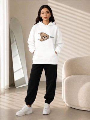Vodexa Yetişkin Kadın Kapüşonlu Sweatshirt Baskılı 3 Iplik Şardonlu Sweatshirt