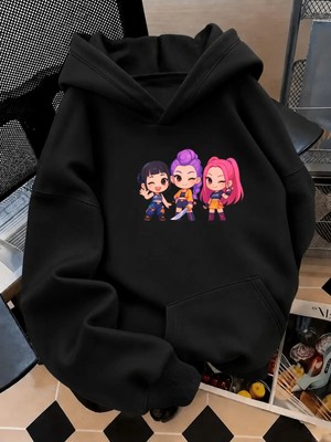 Vodexa Çocuk Kapüşonlu Baskılı Sweatshirt Unisex 3 Iplik Şardonlu Kışlık Hoodie