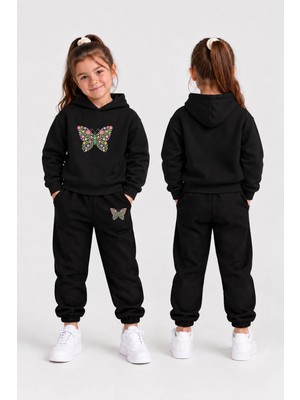 Vodexa Kız Çocuk Kapüşonlu Eşofman Takımı-Sweatshirt ve Eşofman Altı Kışlık Alt Üst Takım