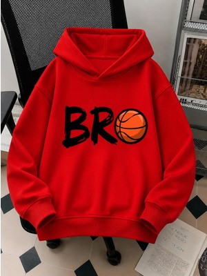 Vodexa Ünisex Çocuk Kapüşonlu Baskılı Sweatshirt 3 Iplik Şardonlu Sweatshirt