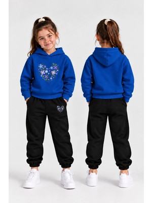 Vodexa Kız Çocuk Kapüşonlu Eşofman Takımı-Sweatshirt ve Eşofman Altı Kışlık Alt Üst Takım