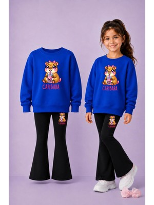 Vodexa Kız Çocuk Ispanyol Paça Tayt Takımı Bisiklet Yaka Sweatshirt Kışlık Alt Üst Takım