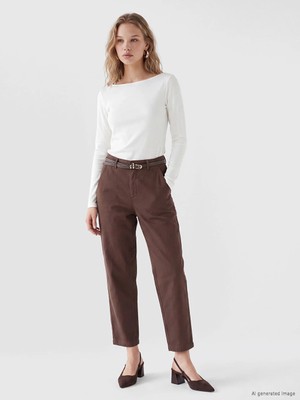 Lc Waikiki Yeni Sezon Kahverengi Beli Kemerli Carrot Fit Kadın Jean Pantolon