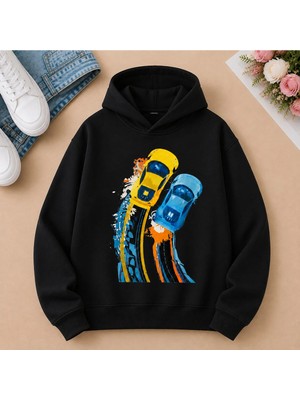 Vodexa Ünisex Çocuk Kapüşonlu Sweatshirt Baskılı 3 Iplik Şardonlu Sweatshirt