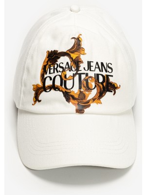 Versace Jeans Couture Cotton Placed Print Men's Baseball Cap White