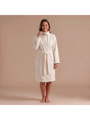 Chakra Monstera Bamboo Women's Bathrobe Ecru
