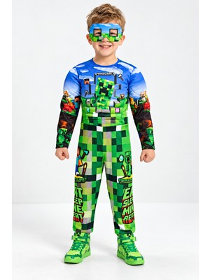 Urban Trend Store Çocuk Minecraft Kaslı Kostümü – Maske Hediyeli Kostüm Seti