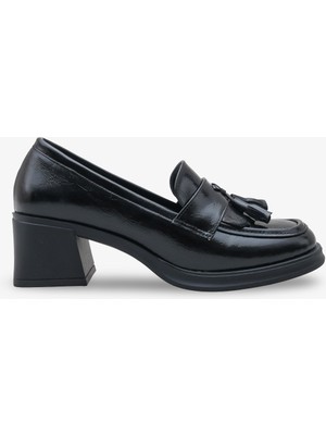 İnna Butikk Clog Kadın Kalın Topuklu Loafer - Siyah