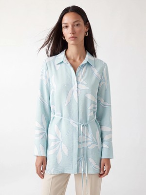 Lc Waikiki Yeni Sezon Yeşil Beli Kuşaklı Desenli Kadın Gömlek Tunik