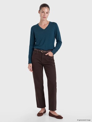 Lc Waikiki Yeni Sezon Kahverengi Beli Kemerli Straight Fit Kadın Jean Pantolon