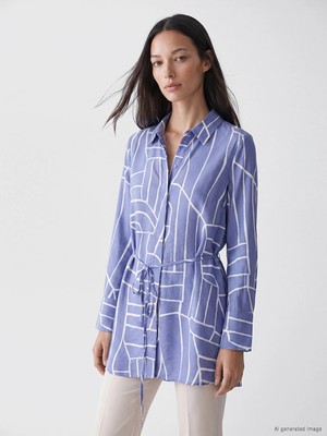 Lc Waikiki Yeni Sezon Mor Beli Kuşaklı Desenli Kadın Gömlek Tunik
