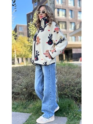 Leilaa Cookie Desenli Dik Yaka Fermuarlı Ceket