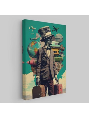 Cepahir Takım Elbiseli Seyahat Eden Adam Vintage Kanvas TABLO-6323