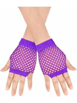 Hobilinka 80’ler 90’lar Retro Mor File Parmaksız Kısa Eldiven 11 cm